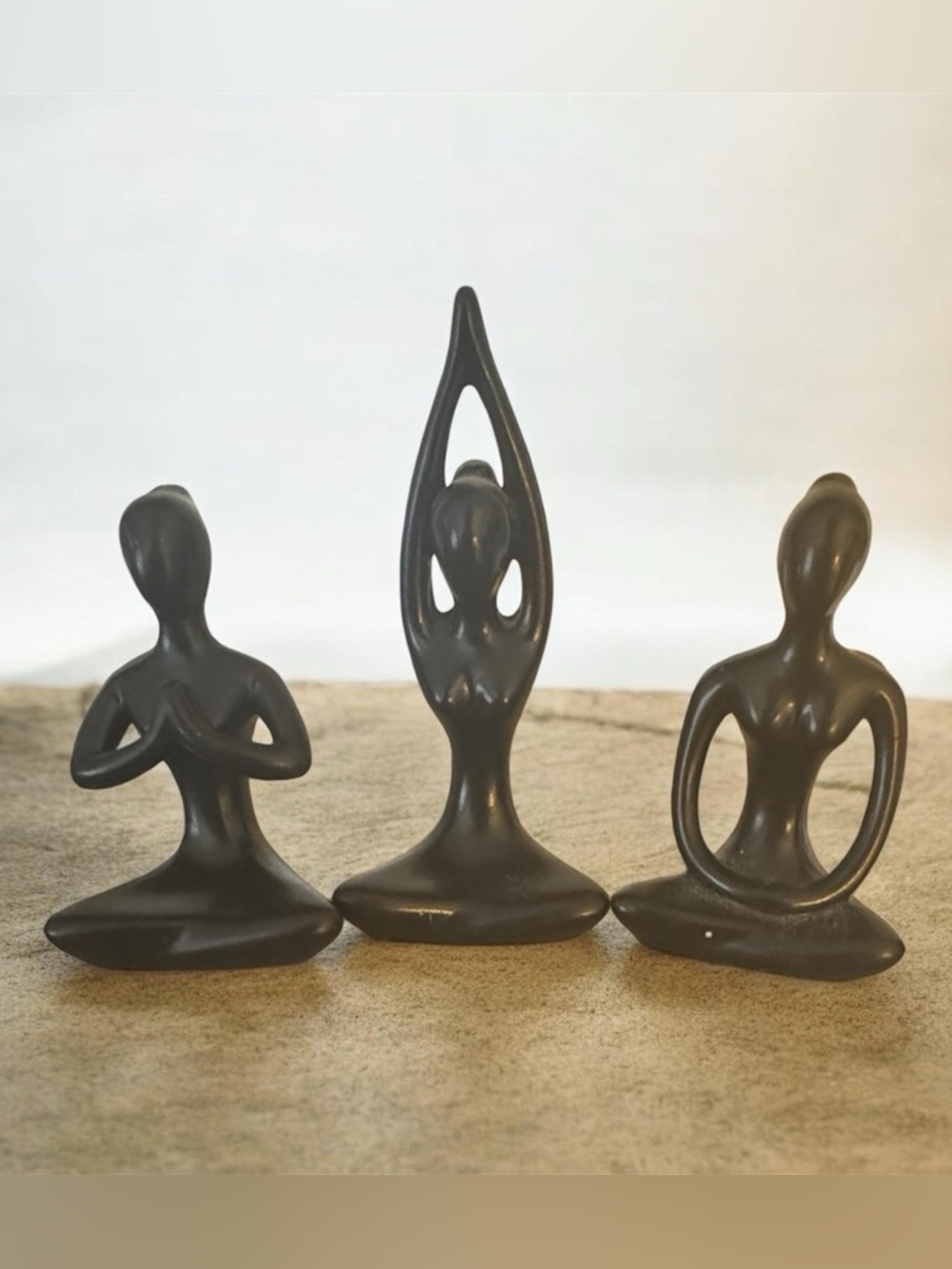 Set of 3 Abstract Yoga Figurines - Matte Black